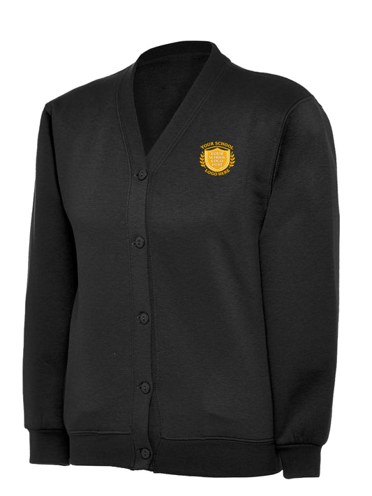 Black Cotton Blend Sweat Cardigan - Left Chest Embroidered