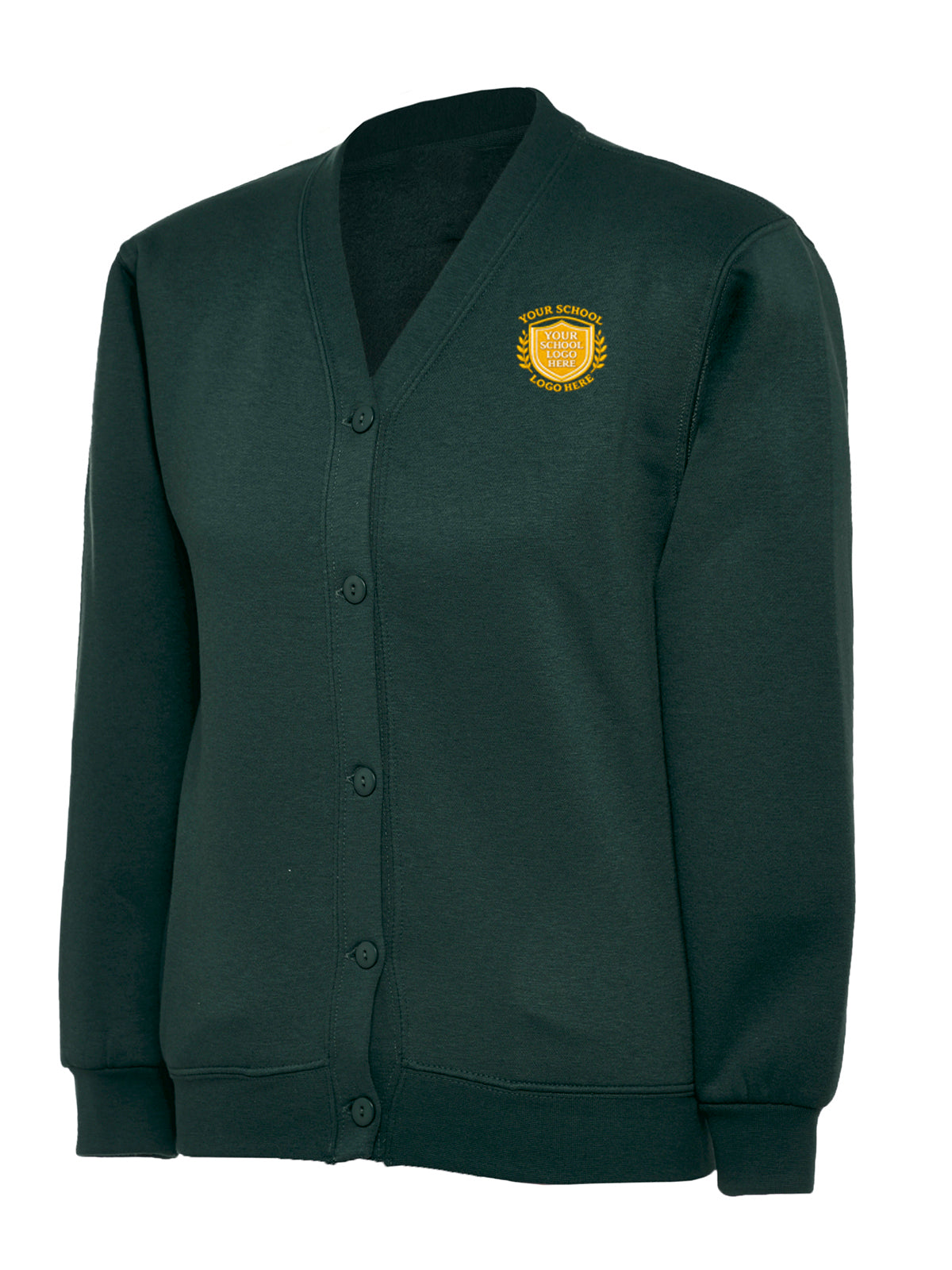 Bottle Green Cotton Blend Sweat Cardigan - Left Chest Embroidered