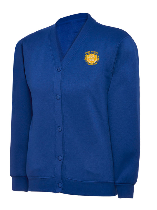 Royal Blue Cotton Blend Sweat Cardigan - Left Chest Embroidered