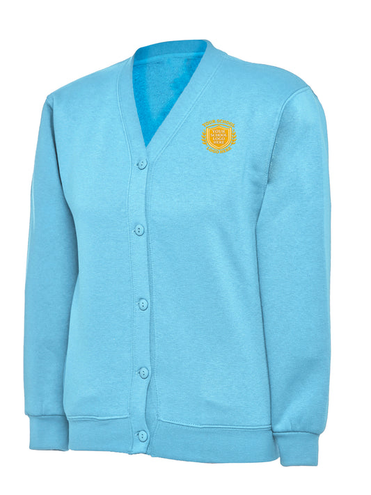 Sky Blue Cotton Blend Sweat Cardigan - Left Chest Embroidered