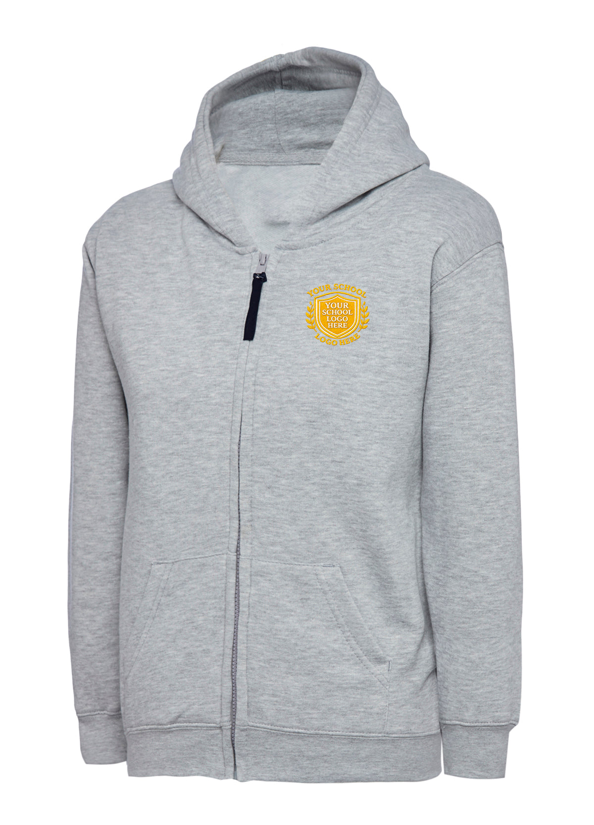 Heather Grey Zip-Up Hoodie - Left Chest Embroidered