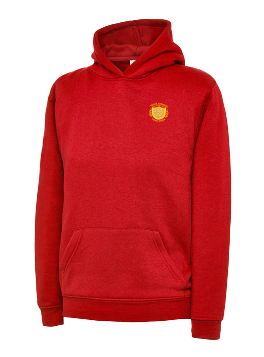 Red Children's Cotton Blend Hoodie - Back and Left Chest Print