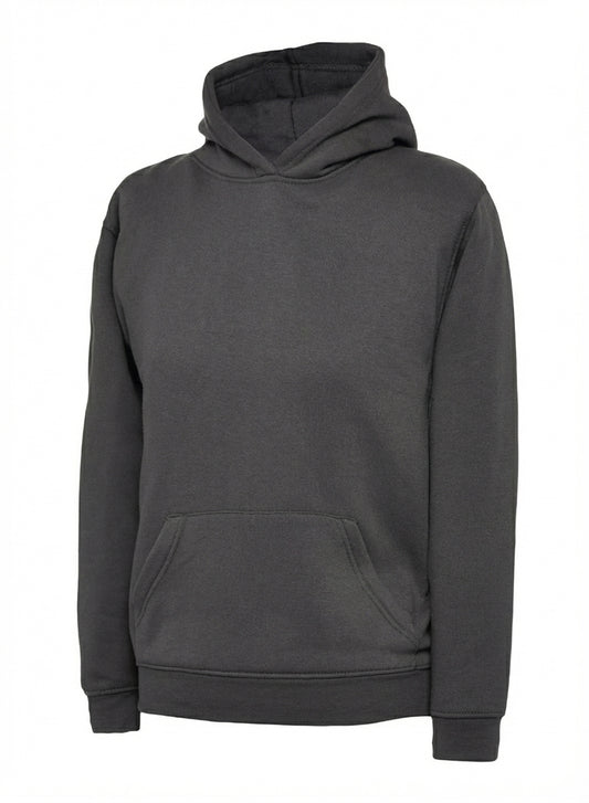 Charcoal Grey Children's Cotton Blend Hoodie - Back and Left Chest Print