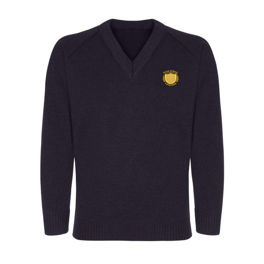 Black Classic Knitted V-Neck Sweater - Left Chest Embroidered