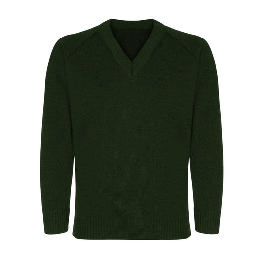 Bottle Green Classic Knitted V-Neck Sweater - Left Chest Embroidered
