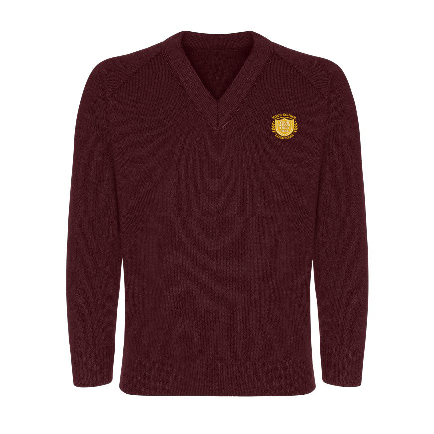 Burgundy Classic Knitted V-Neck Sweater - Left Chest Embroidered