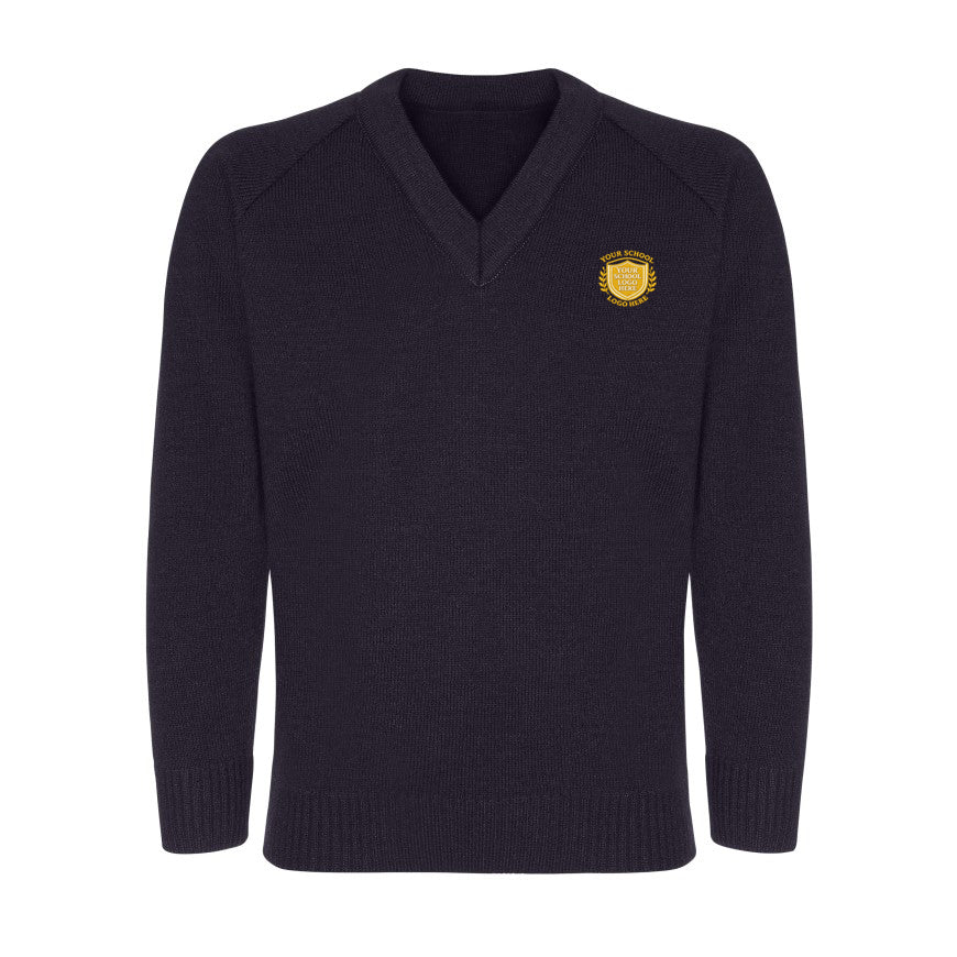 Navy Classic Knitted V-Neck Sweater - Left Chest Embroidered