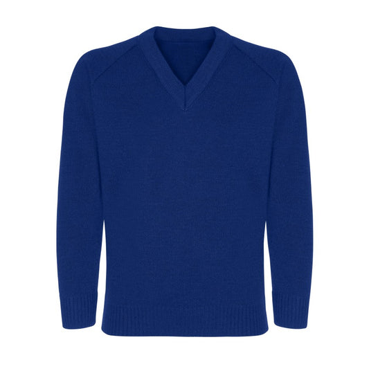 Royal Blue Classic Knitted V-Neck Sweater - Left Chest Embroidered