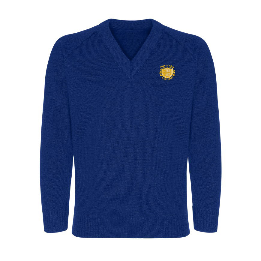 Royal Blue Classic Knitted V-Neck Sweater - Left Chest Embroidered