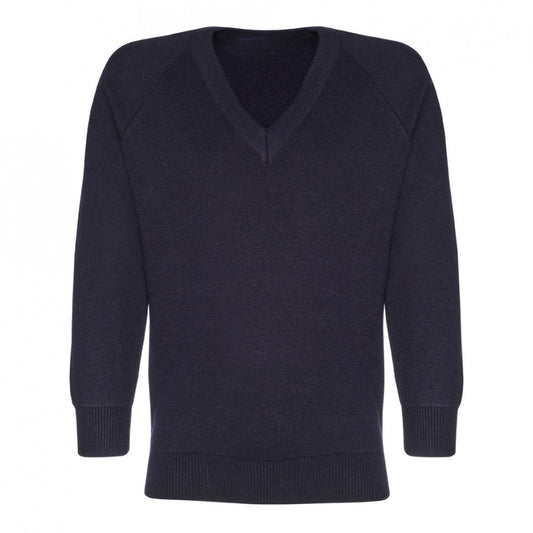 Navy Cotton Blend V-Neck Knitted Jumper - Left Chest Embroidered