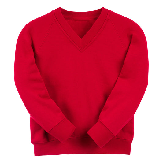 Red Essential V-Neck Sweatshirt - Left Chest Embroidered