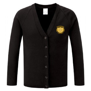 Black Cotton Blend Knitted Cardigan - Left Chest Embroidered