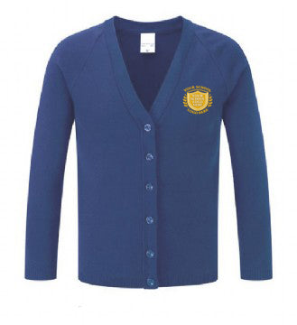 Light Royal Cotton Blend Knitted Cardigan - Left Chest Embroidered
