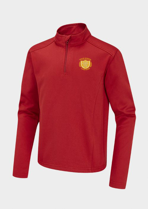 Red Quarter Zip Top (Recycled) - Left Chest Embroidered