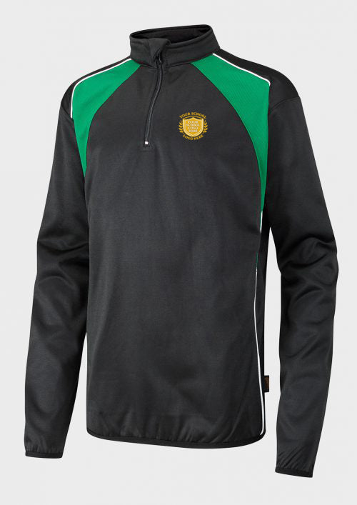 Black/Emerald Quarter Zip Top - Left Chest Embroidered