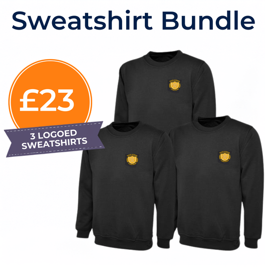 Black Children's Cotton Blend Crew Neck Sweatshirt Bundle - Left Chest Embroidered