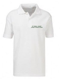 White KS2 PE Shirt - Green Left Chest and Back Print