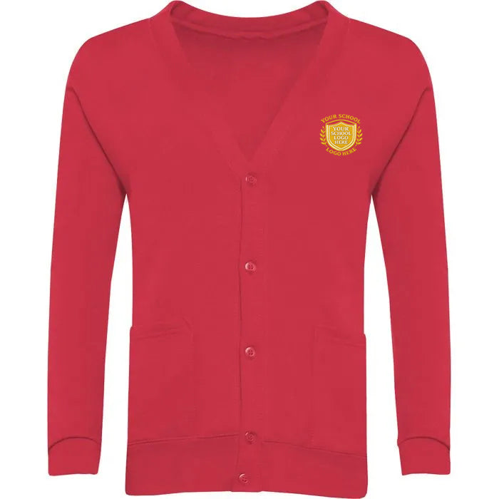 Red Sweat Cardigan - Left Chest Embroidered