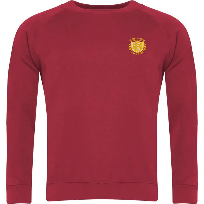 Red Crew Neck Sweatshirt - Left Chest Embroidered