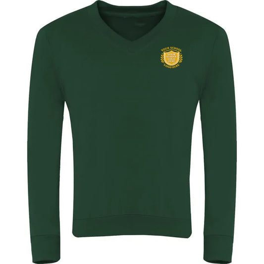 Bottle Green V-Neck Sweatshirt - Left Chest Embroidered