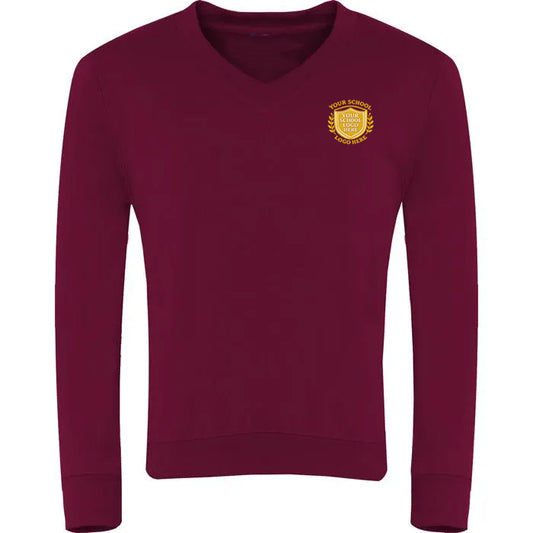 Burgundy V-Neck Sweatshirt - Left Chest Embroidered