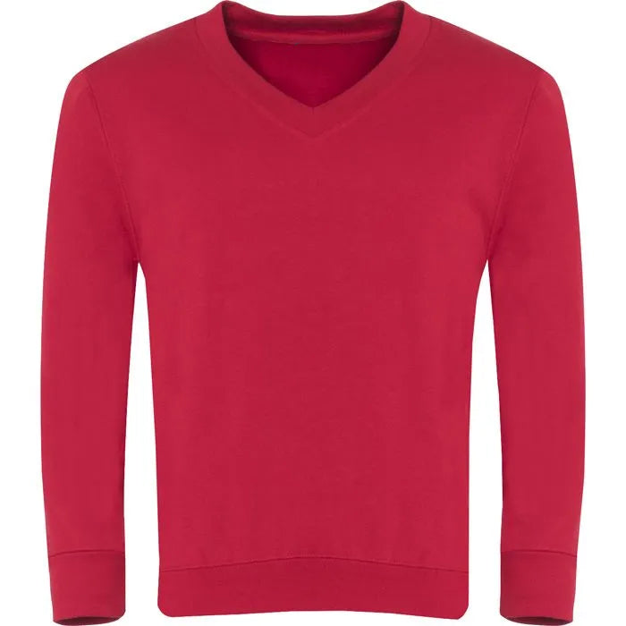 Red V-Neck Sweatshirt - Left Chest Embroidered