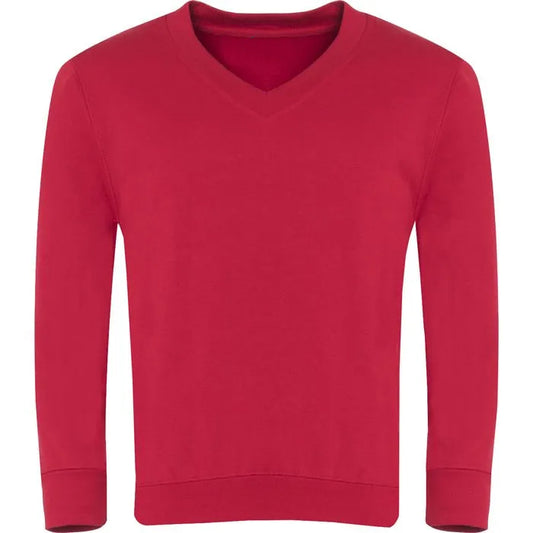 Red V-Neck Sweatshirt - Left Chest Embroidered