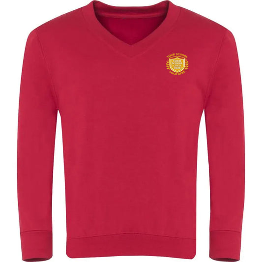 Red V-Neck Sweatshirt - Left Chest Embroidered