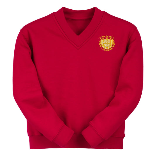 Red Classic Cotton Rich V-Neck Sweatshirt - Left Chest Embroidered