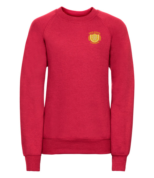 Classic Red Adult Raglan Sweatshirt - Left Chest Embroidered