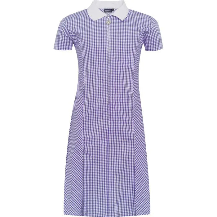 Purple Zip Front Gingham Dress