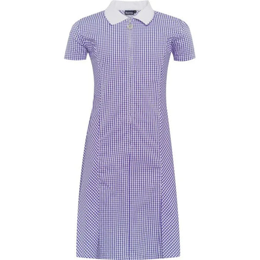 Purple Zip Front Gingham Dress