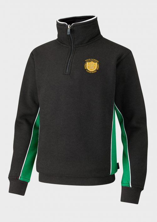 Black/Emerald/White Quarter Zip Sports Top - Left Chest Embroidered