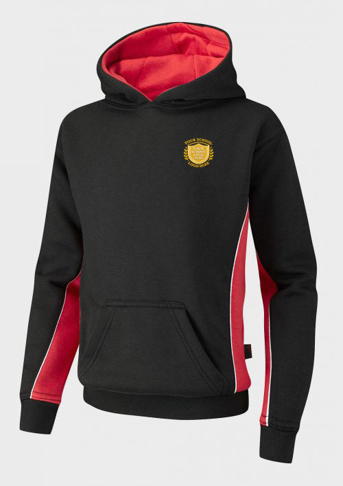 Black/Scarlet/White Sports Hoodie - Left Chest Embroidered