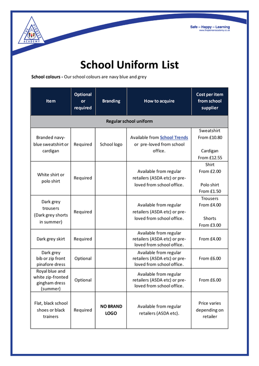 Belvedere Junior School Uniform Policy