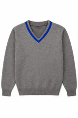 Grey with Royal Stripe St Augustine's Striped Sweater - Left Chest Embroidered
