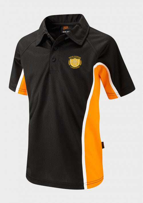 Black/Amber/White Unisex Sports Polo Shirt - Left Chest Embroidered