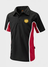 Black/Scarlet/White Unisex Sports Polo Shirt - Left Chest Embroidered
