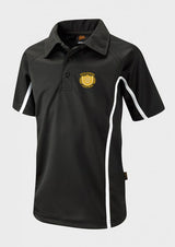 Black/Black/White Unisex Sports Polo Shirt - Back and Left Chest Print
