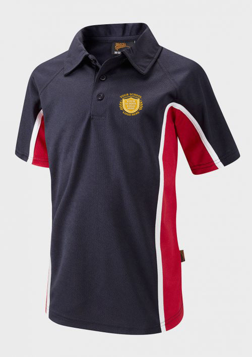 Navy/Scarlet/White Unisex Sports Polo Shirt - Left Chest Embroidered
