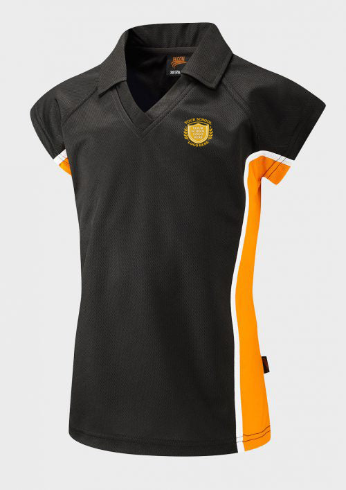 Black/Amber/White Fitted Sports Polo Shirt - Left Chest Embroidered
