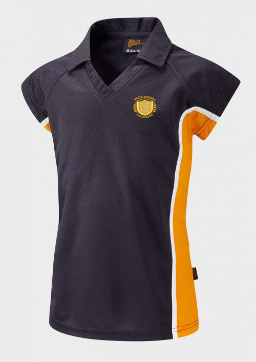 Navy/Amber/White Fitted Sports Polo Shirt - Left Chest Embroidered