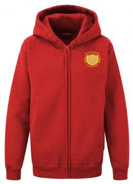Red Cotton Rich Zip-Up Hoodie - Left Chest Embroidered