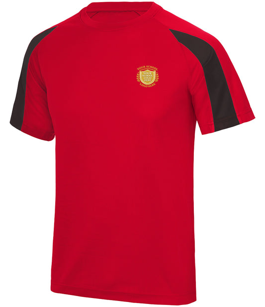 Fire Red/Jet Black Breathable Contrast T-Shirt - Left Chest Embroidered