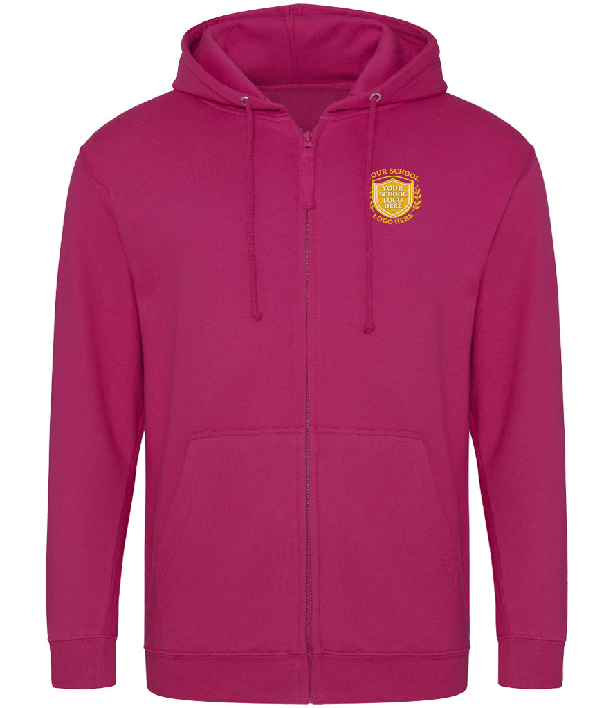 Hot Pink Zip-Up Hoodie - Left Chest Embroidered