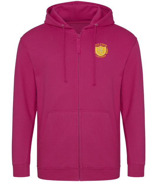 Hot Pink Zip-Up Hoodie - Left Chest Embroidered