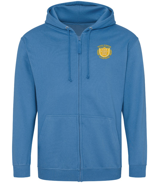 Sapphire Blue Zip-Up Hoodie - Left Chest Embroidered