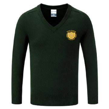 Bottle Green Cotton Blend Knitted Sweater - Left Chest Embroidered