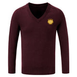 Maroon Cotton Blend Knitted Sweater - Left Chest Embroidered
