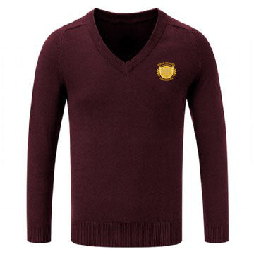 Maroon Cotton Blend Knitted Sweater - Left Chest Embroidered